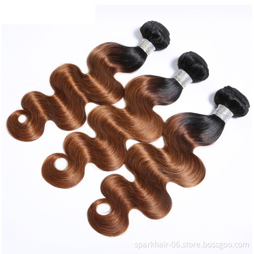 wholesale 3 Tone Ombre 1B 4/27/30 Remy Brazilian Straight body wave Hair Bundles with closure and frontal human wigs